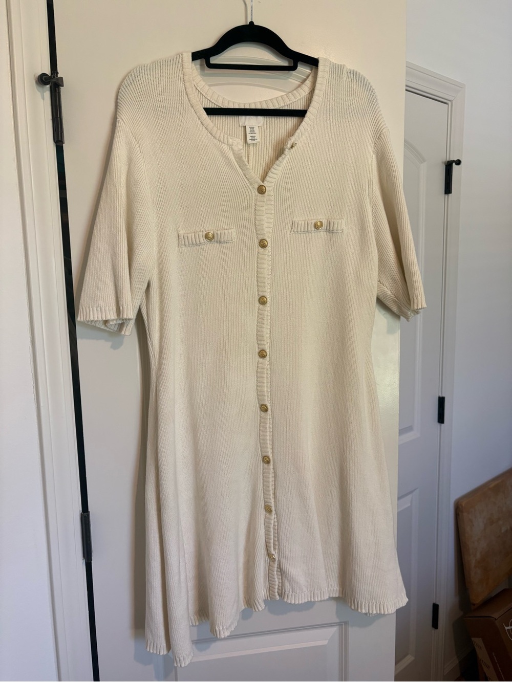 H&M Cream Button-Down Knit Midi Dress with Gold Buttons